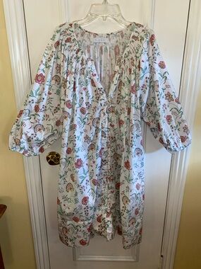 LAKE White Floral Mini Shirt Dress Size L